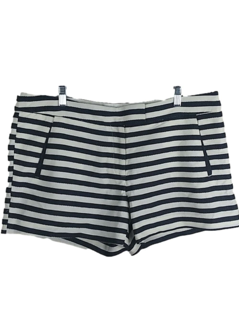 𝅺Dalia Blue White Striped Mid Rise Button Zipper Front Walking  Cotton Shorts